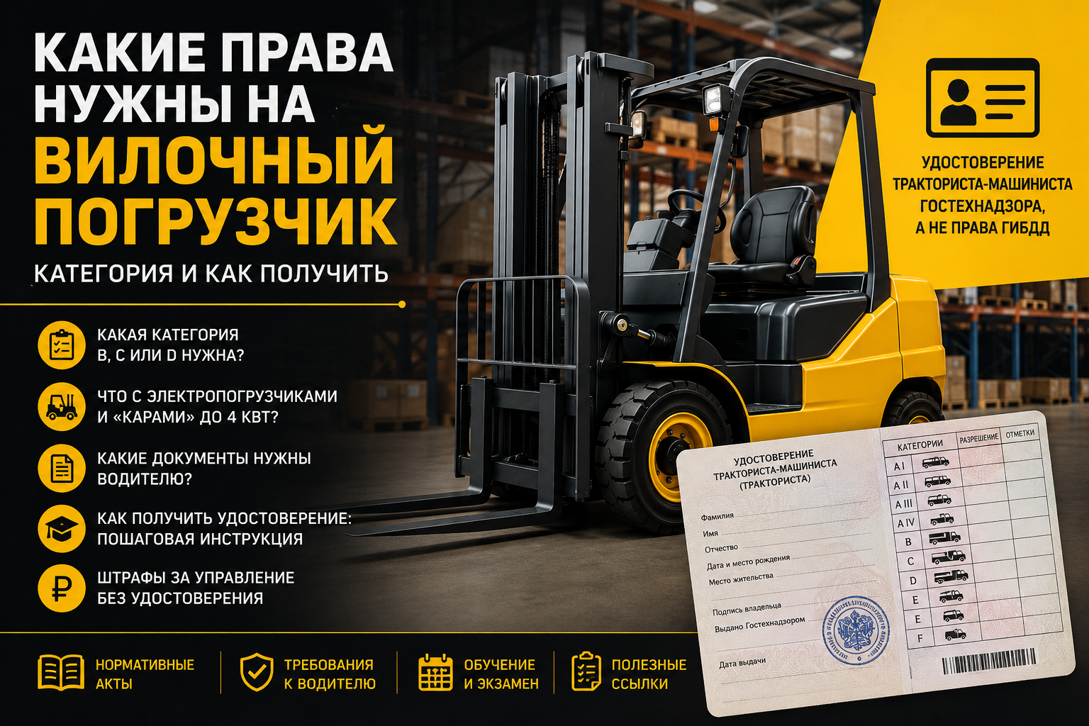 Какие права нужны на вилочный погрузчик: категория и как получить Какие права нужны на вилочный погрузчик: категория и как получить
